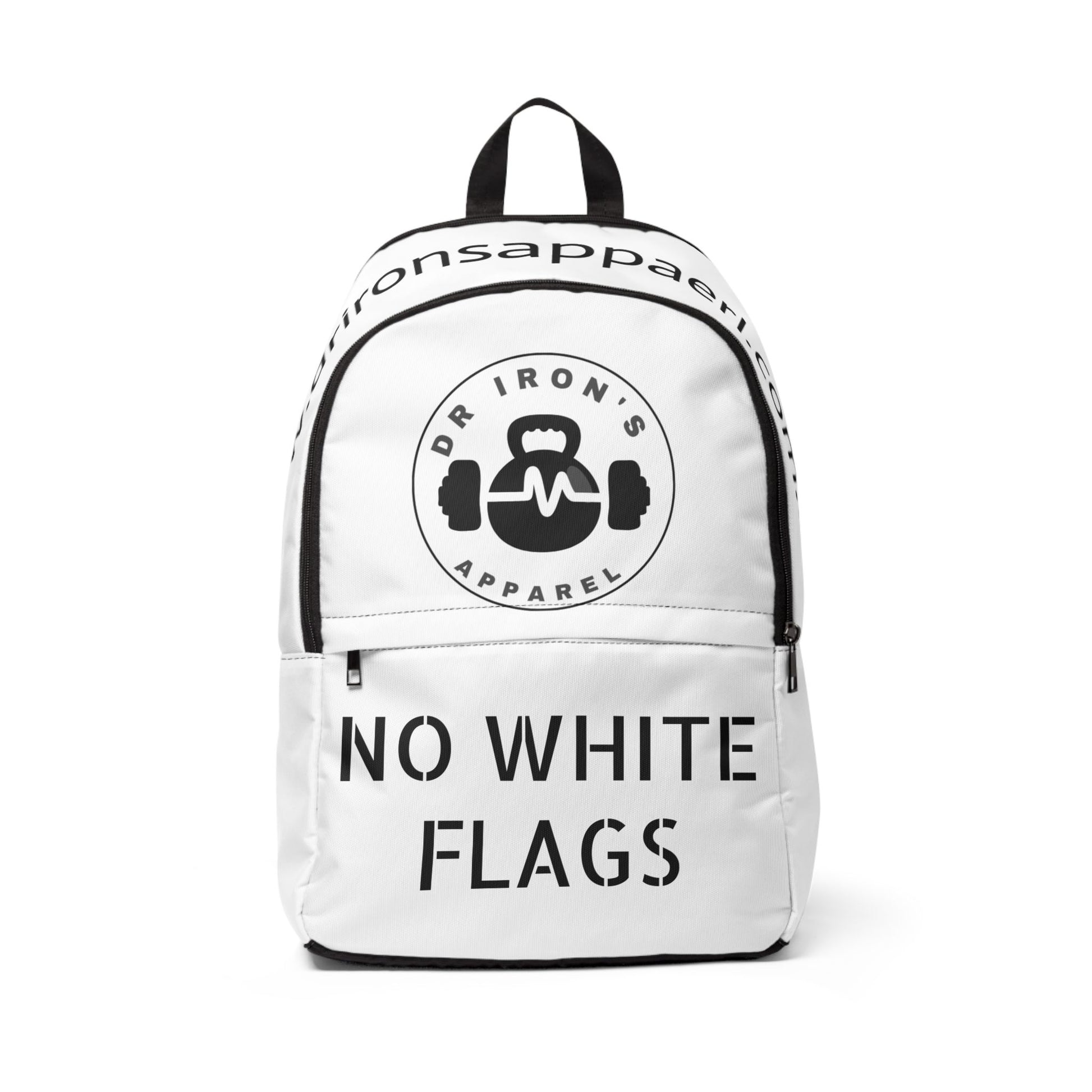 Unisex Fabric Gym Backpack - Motivational Fitness Bag, Workout Rucksack, School Daypack, Travel Backpack, No White Flags